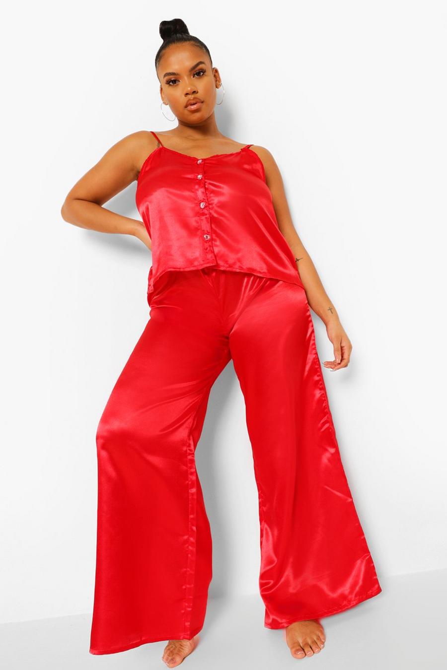 אדום סט קמיסול ומכנסיים עם כפתורים בצורת לב למידות גדולות image number 1