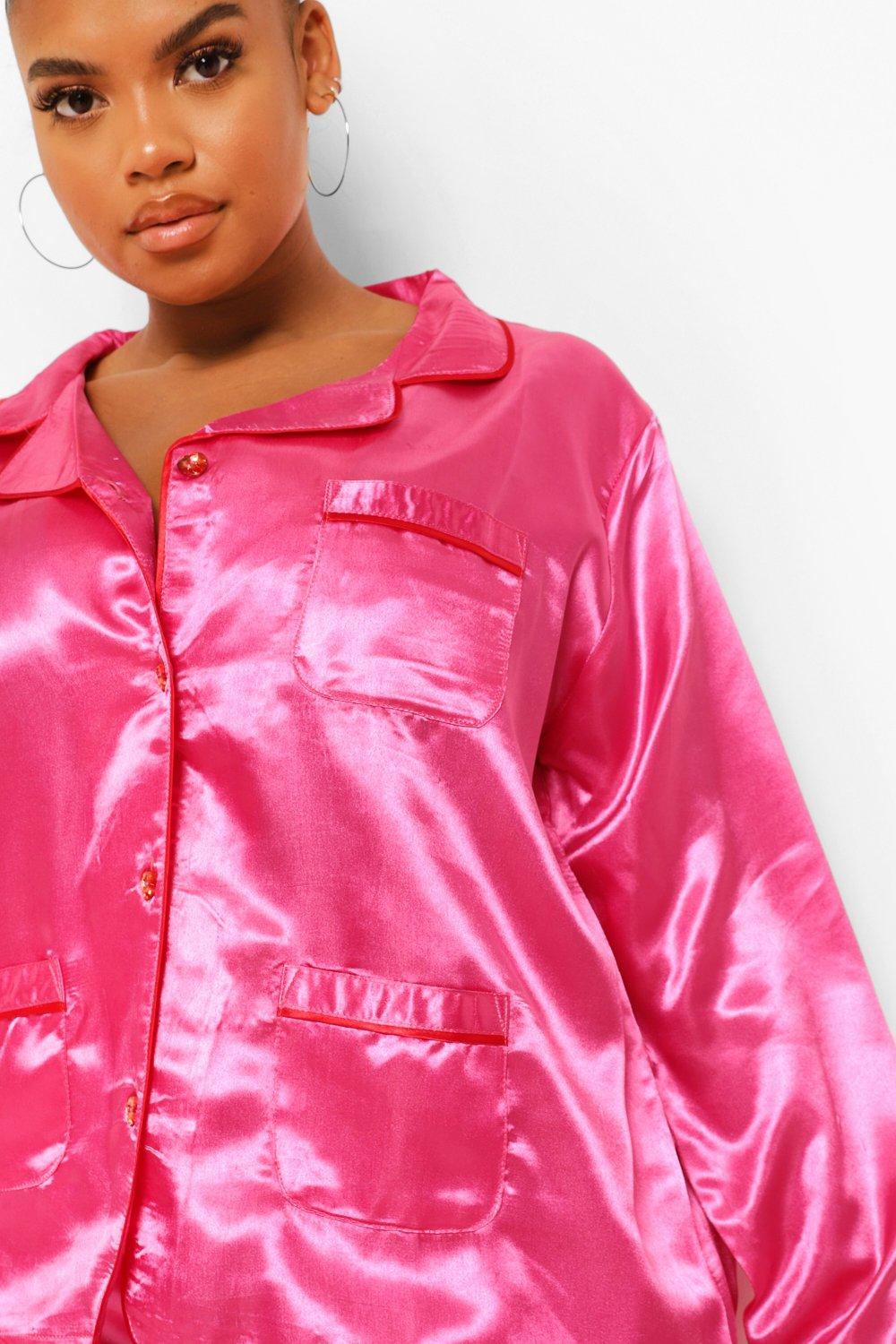 Plus size pink satin hot sale pajamas