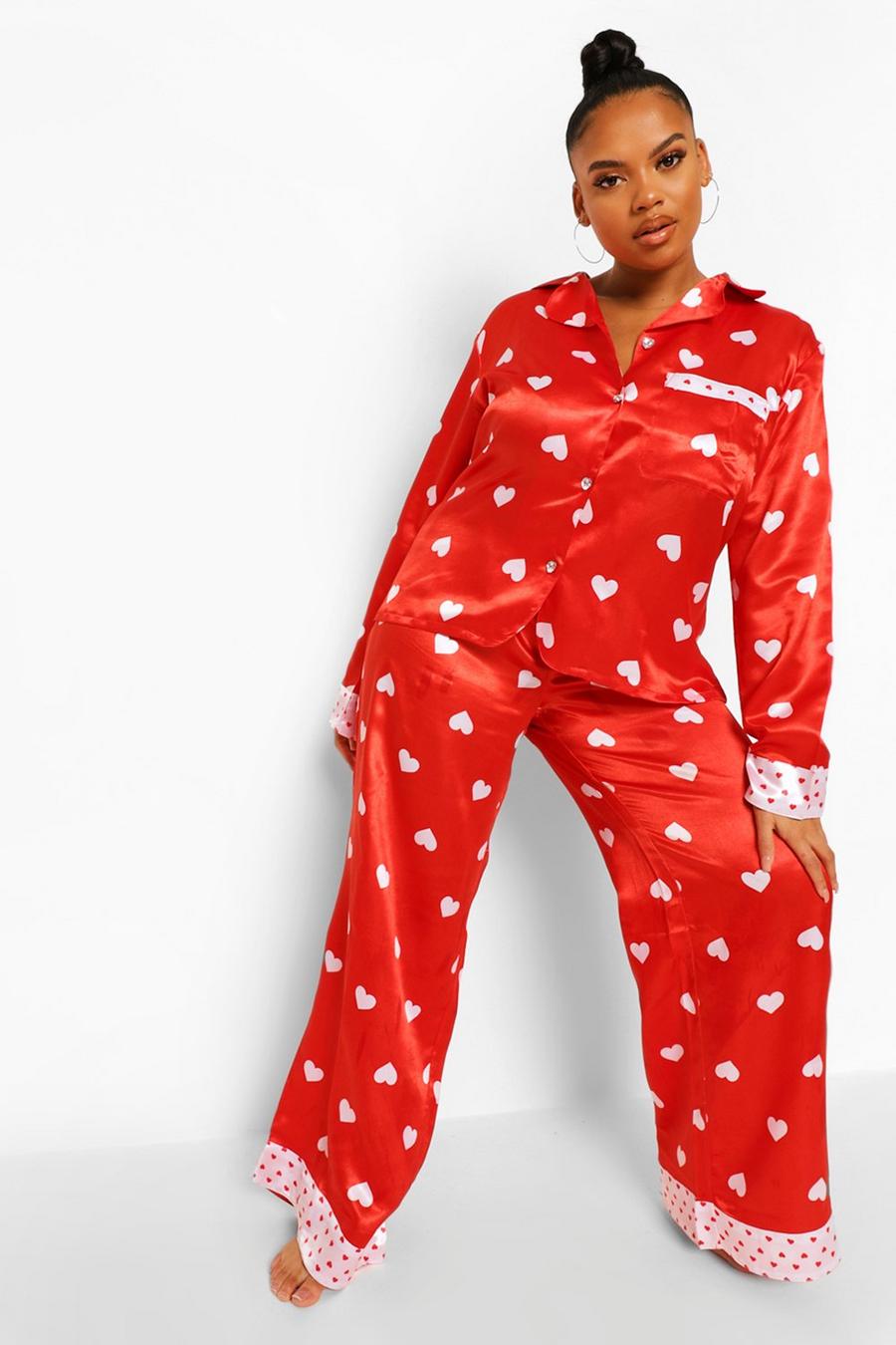 Red Plus Heart Satin Pajamas image number 1