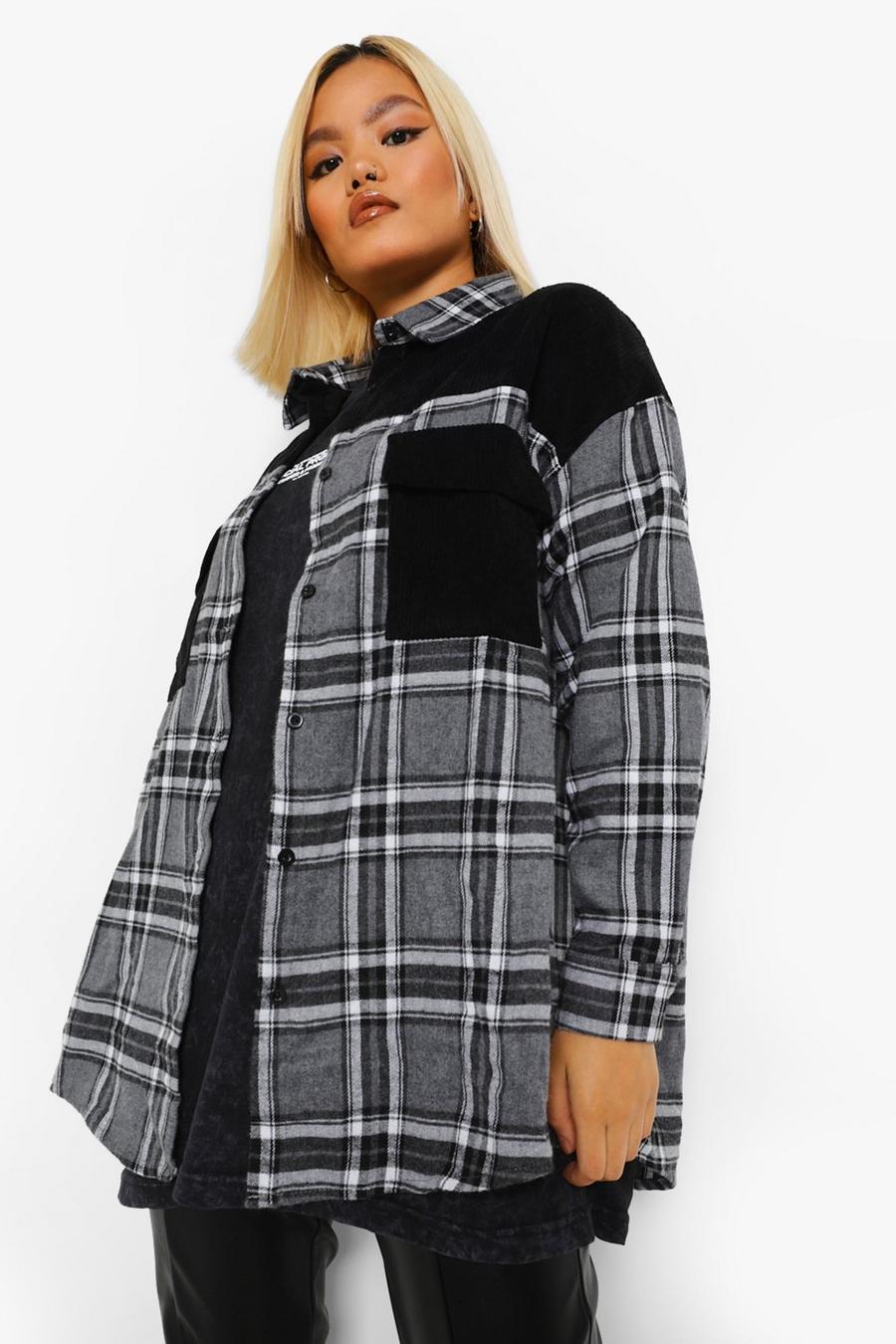 Black Petite Cord Pocket Oversized Check Shirt image number 1