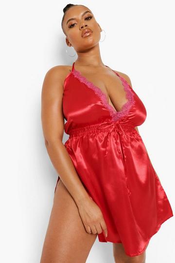 Plus Satin Split Side Chemise red