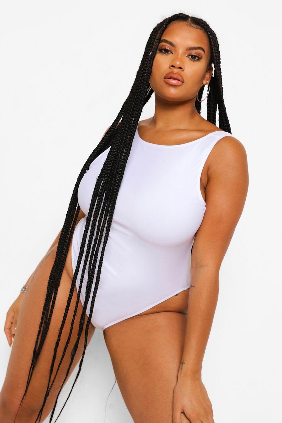 White Plus Essentials Racer Front Swimsuit image number 1