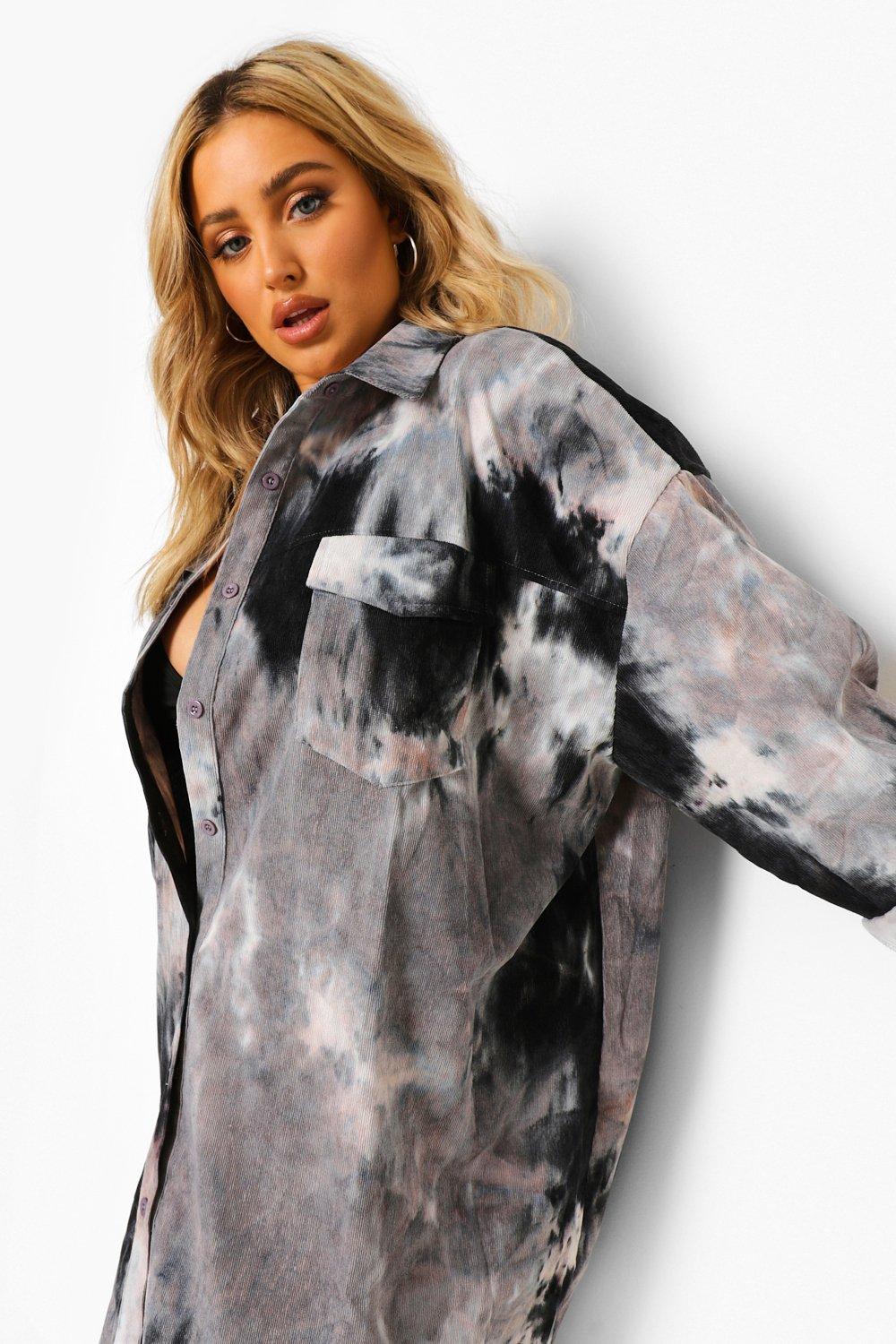 Plus Tie Dye Cord Oversized Shirt Dress