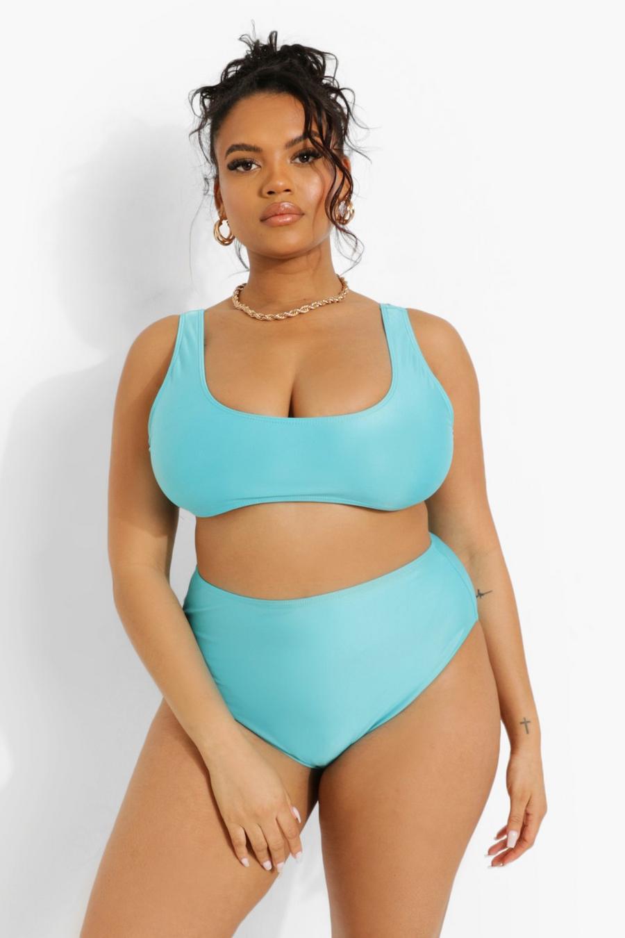 Slip bikini Plus Size Mix & Match a vita alta, Verde acqua azzurro