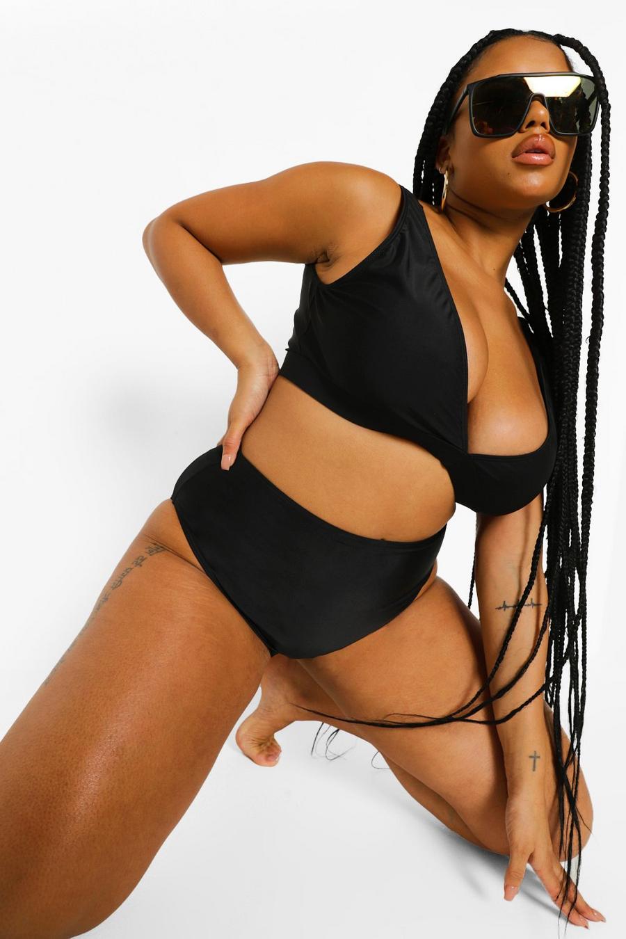 Slip bikini Plus Size Mix & Match a vita alta, Nero image number 1