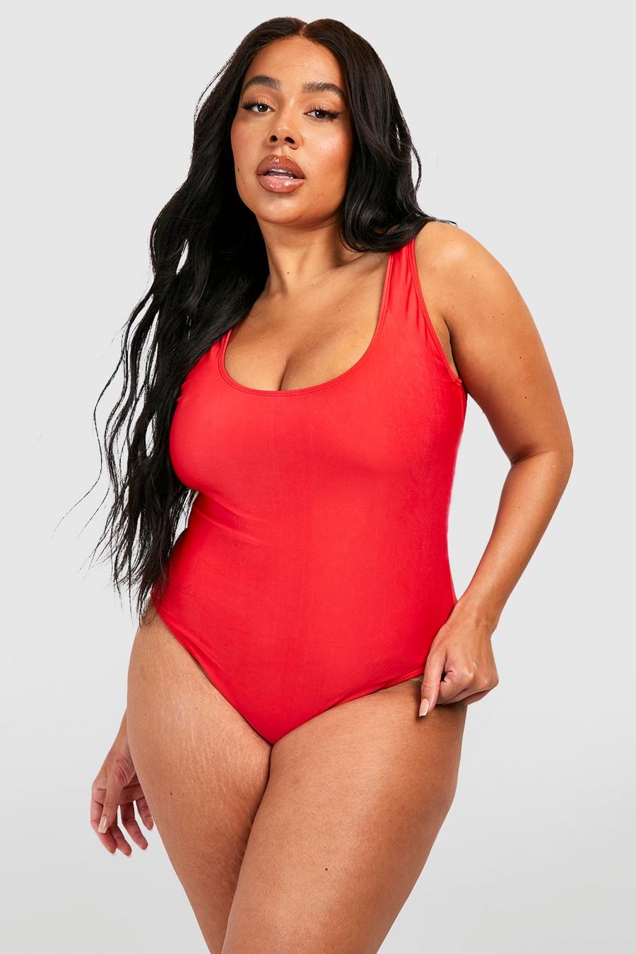 Red Plus Basic Scoop Neck Swimsuit image number 1