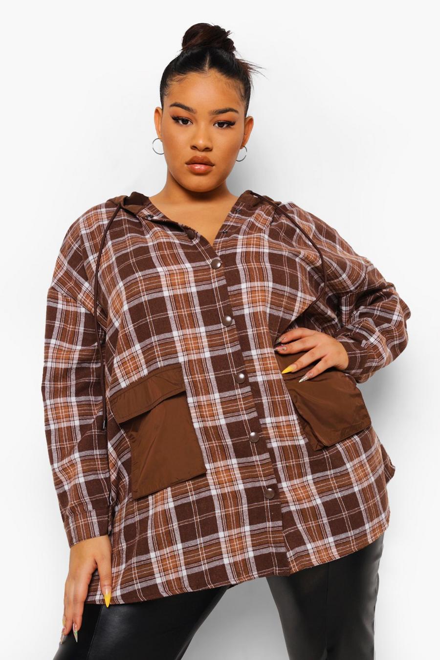 Chocolate Plus Flannel Hoodie Overshirt image number 1
