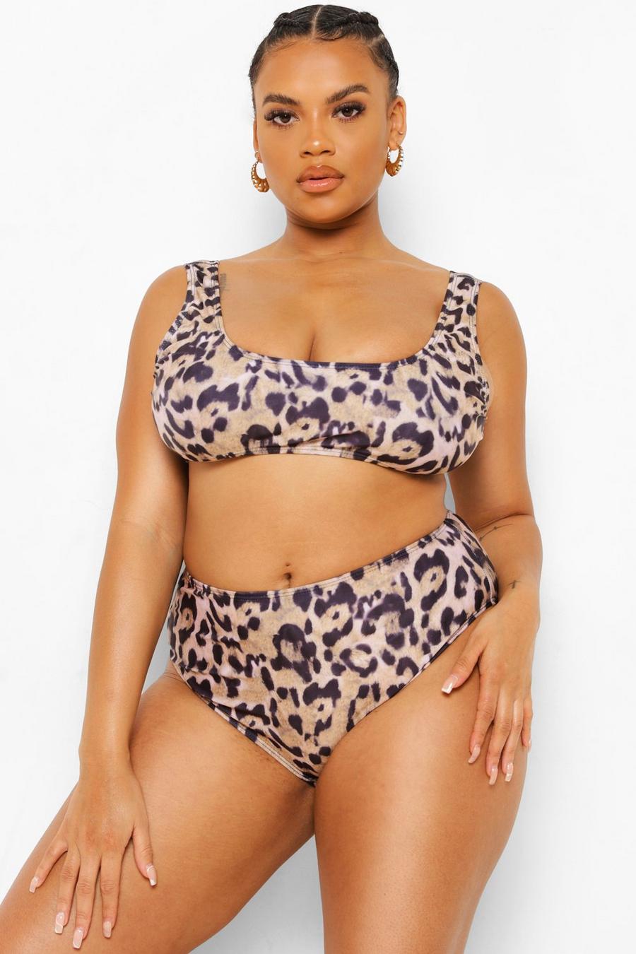 Top de bikini de leopardo Mix & Match Plus, Marrón image number 1