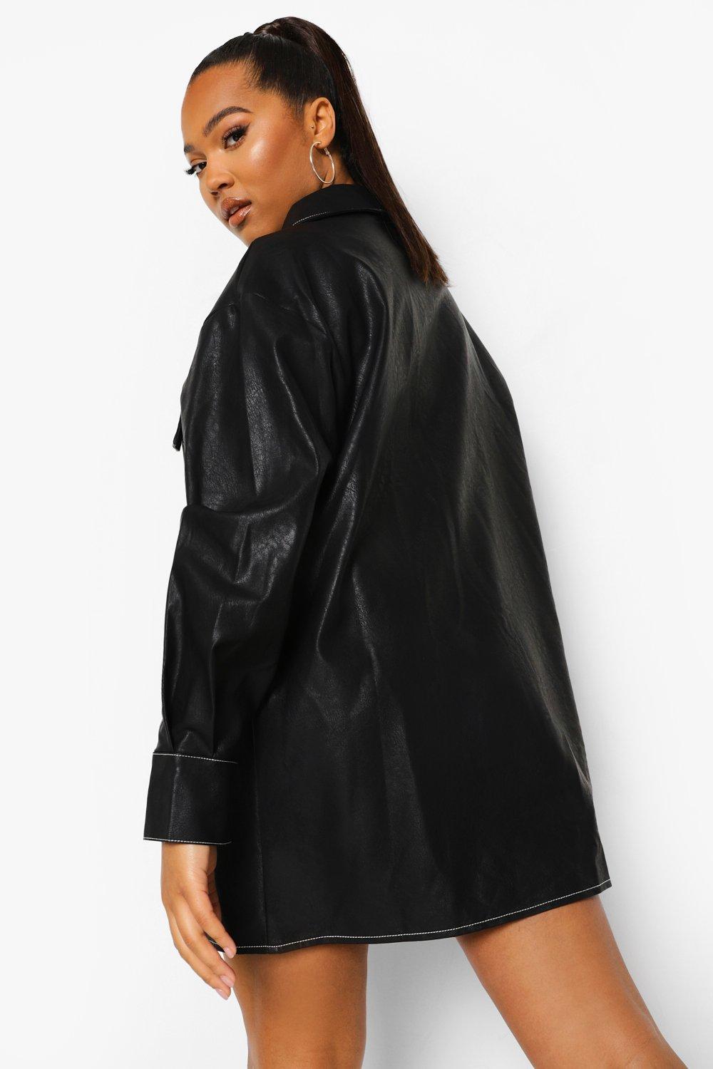 Plus Faux Leather Oversized Shirt Dress