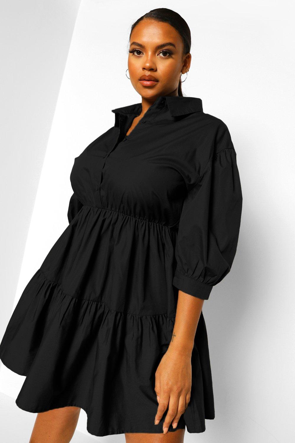 Plus Tiered Smock Shirt Dress