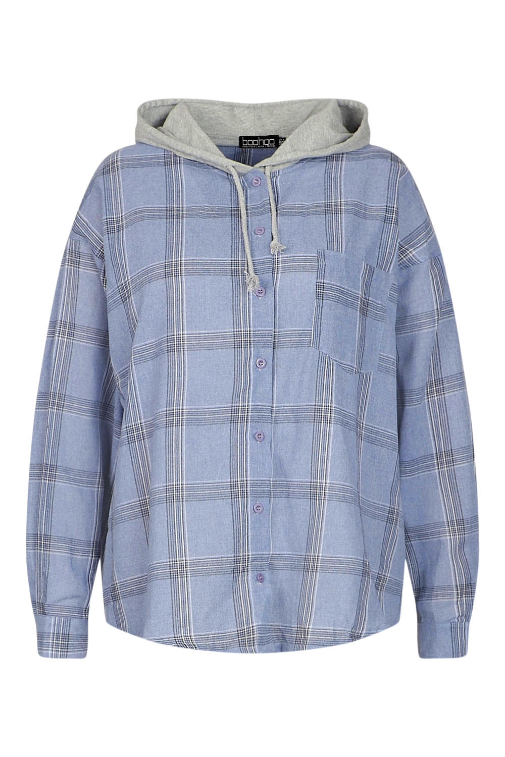Women s Blue Plus Check Hoodie Overshirt Boohoo UK