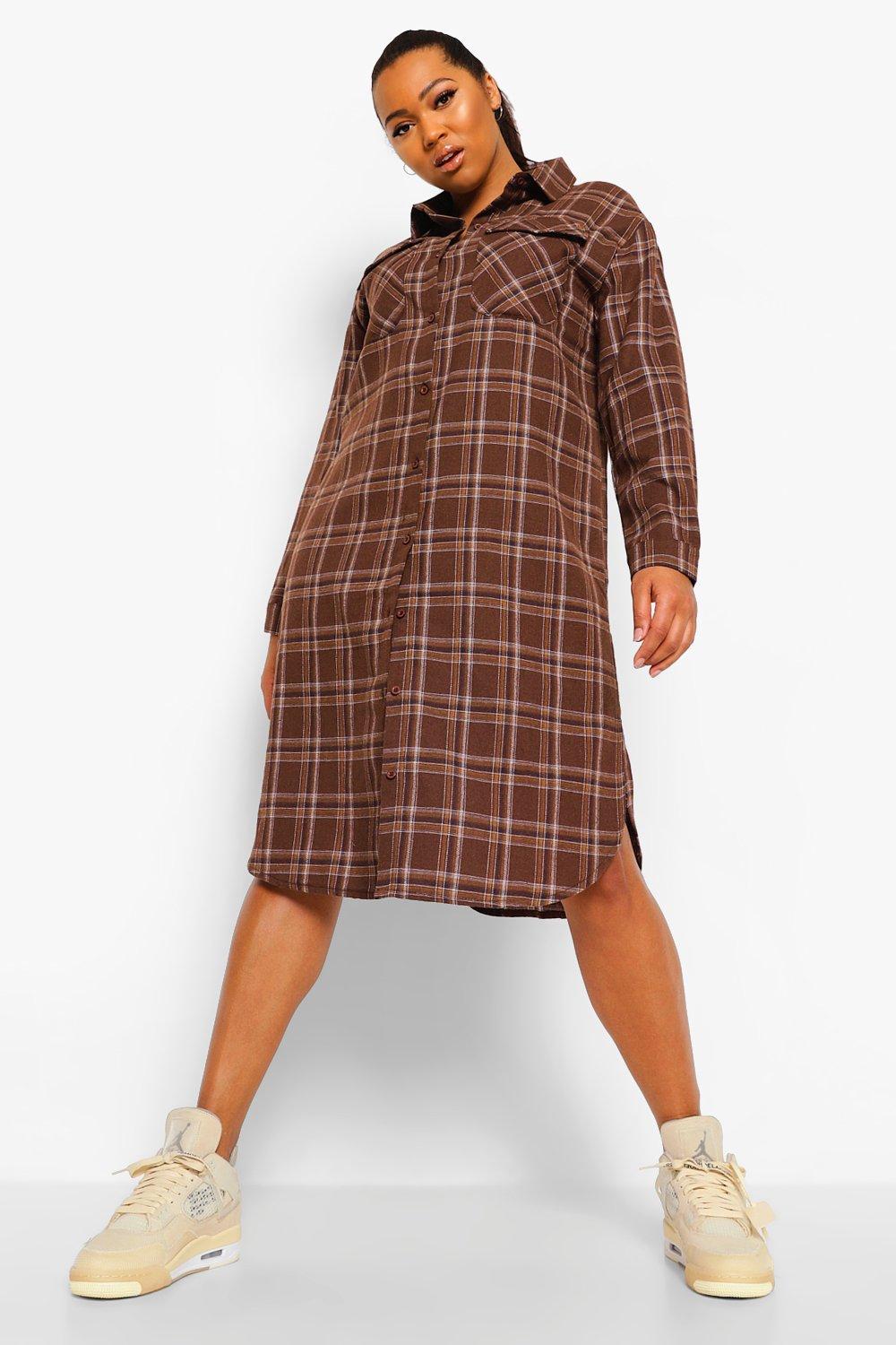 Plus Check Longline Shirt Dress | boohoo