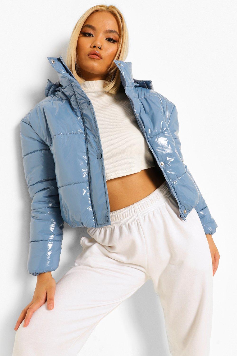 Petite hooded crop high shine clearance coat