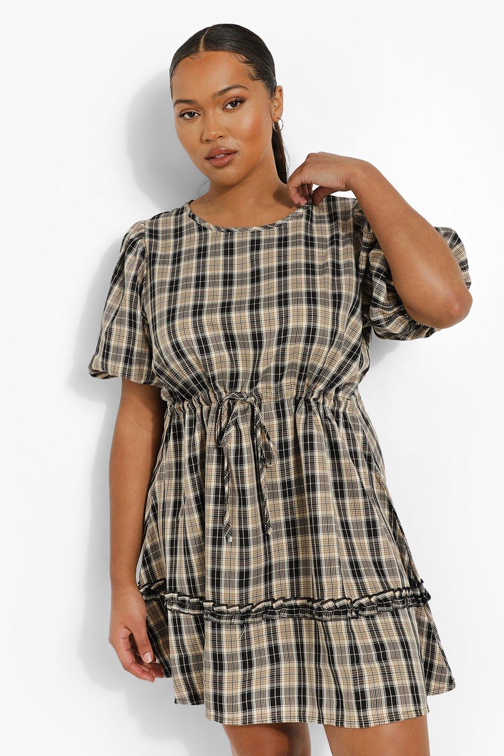 Plus Check Tiered Smock Dress | boohoo