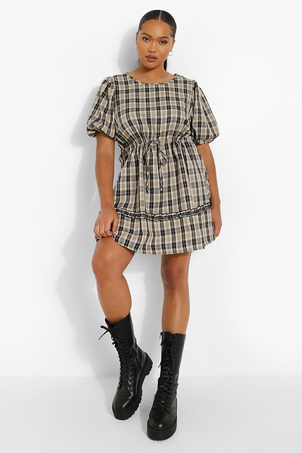Vestido estilo bluson a capas con estampado de cuadros Plus