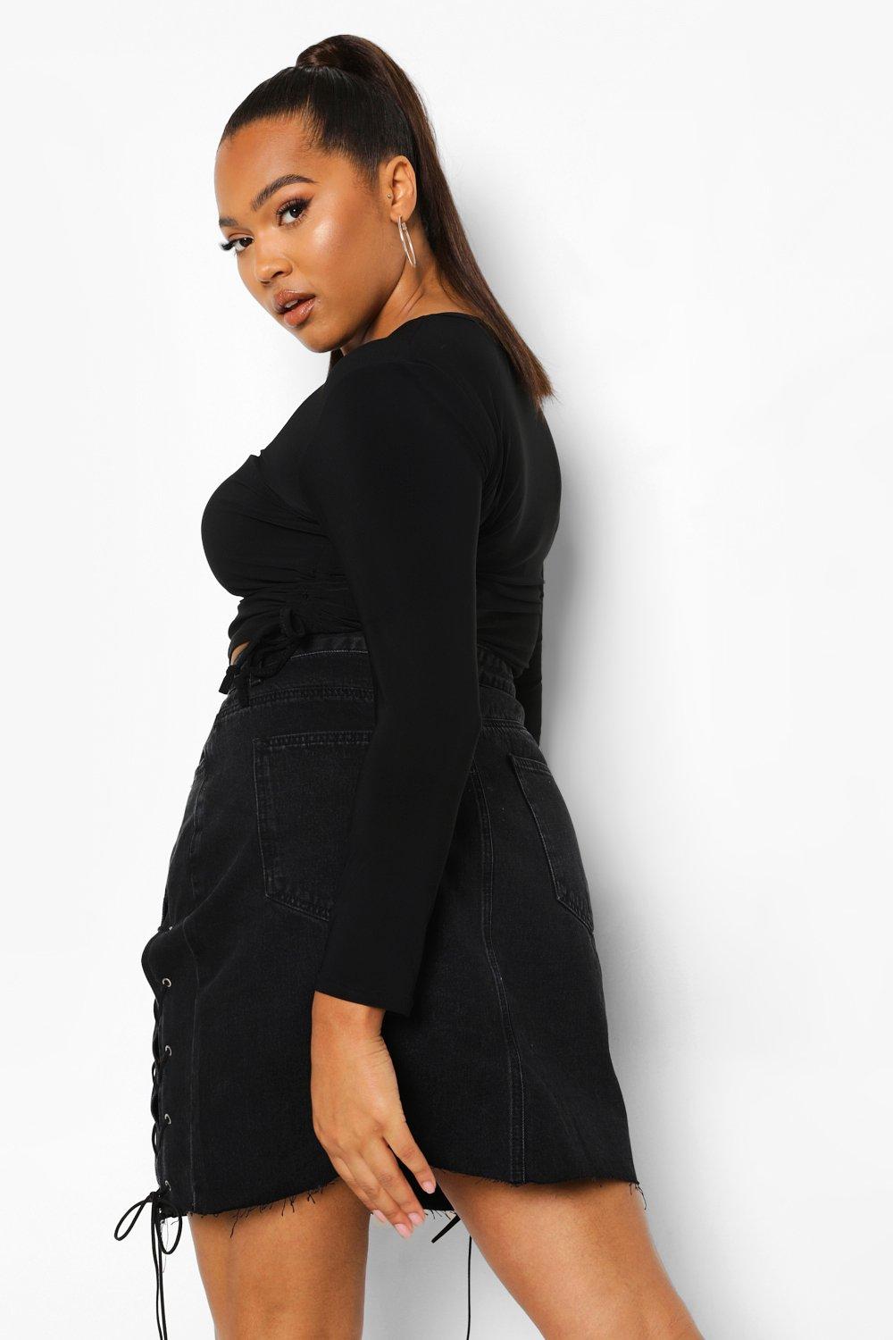 Lace up black jean skirt best sale