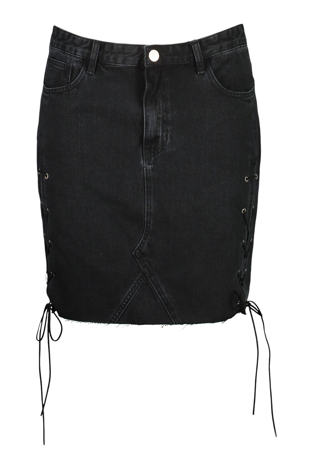 Plus High Rise Frayed Hem Denim Skirt