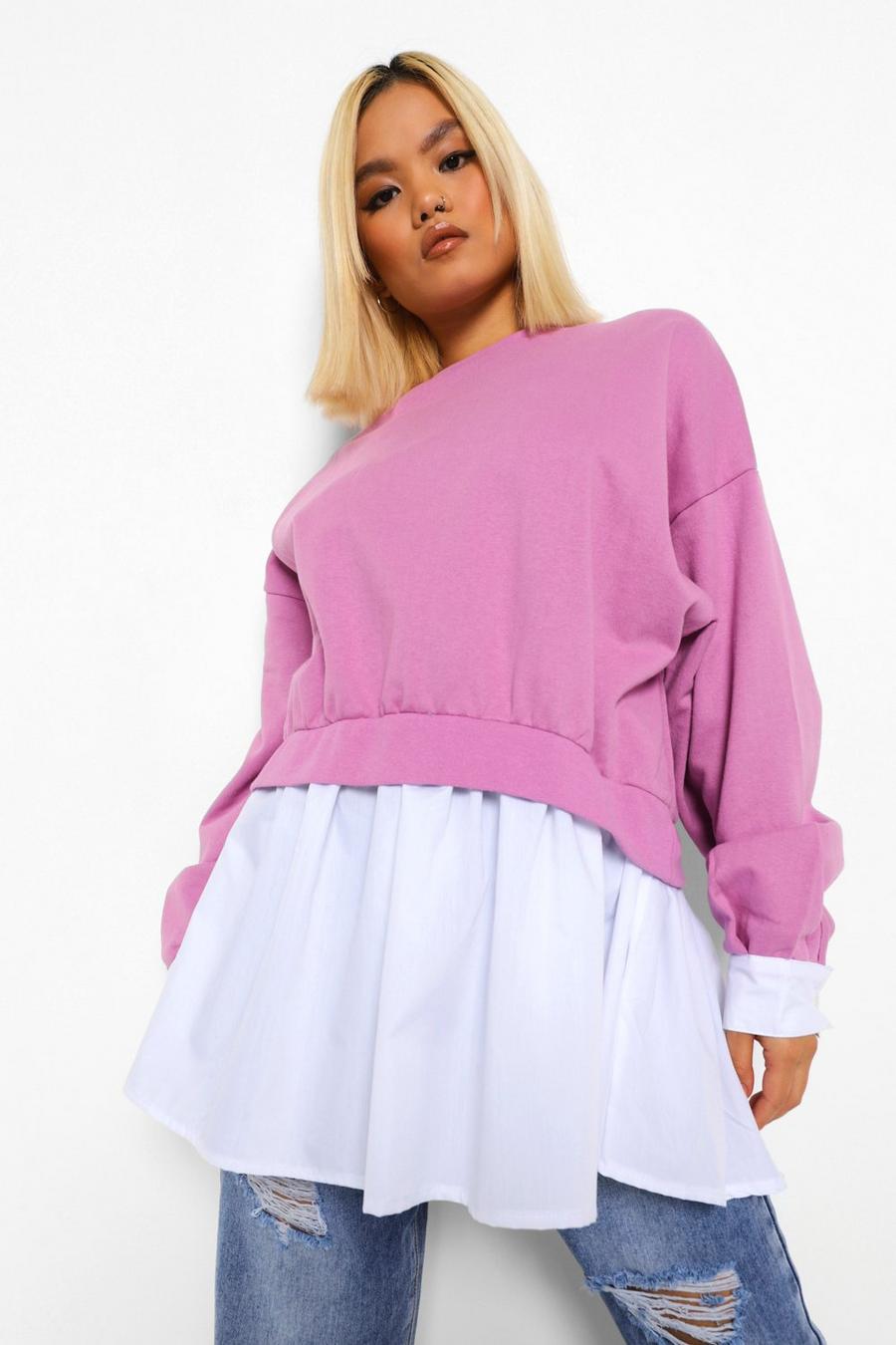 Lilac Petite 2 In 1 Shirt Detail Sweatshirt image number 1