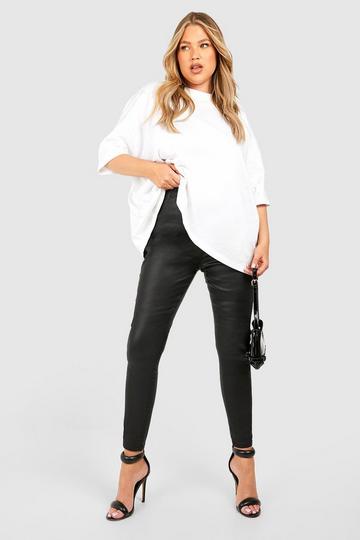 Black Plus Pu Coated Skinny Jeans