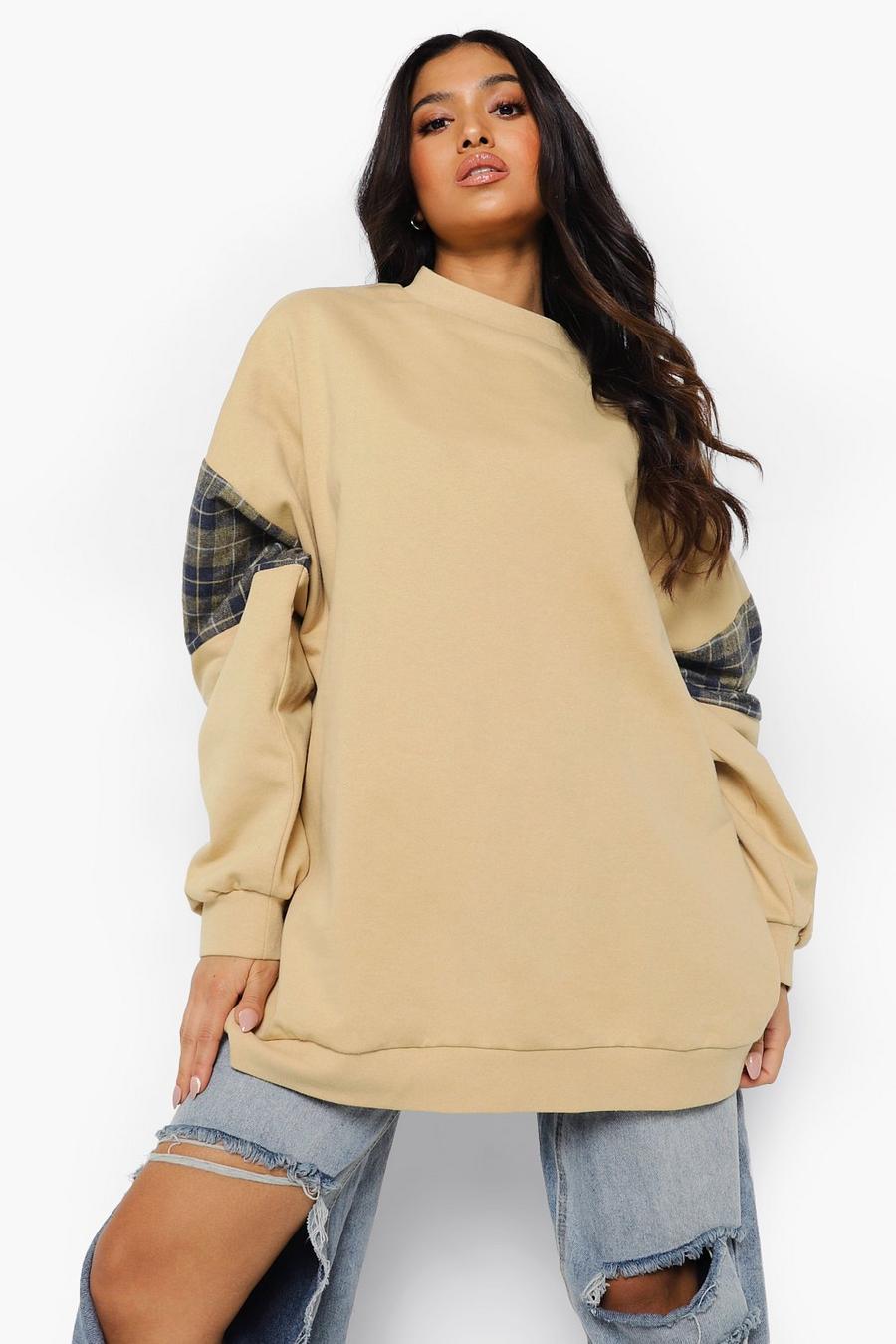 Sand Petite - Oversize sweatshirt med rutiga paneler image number 1