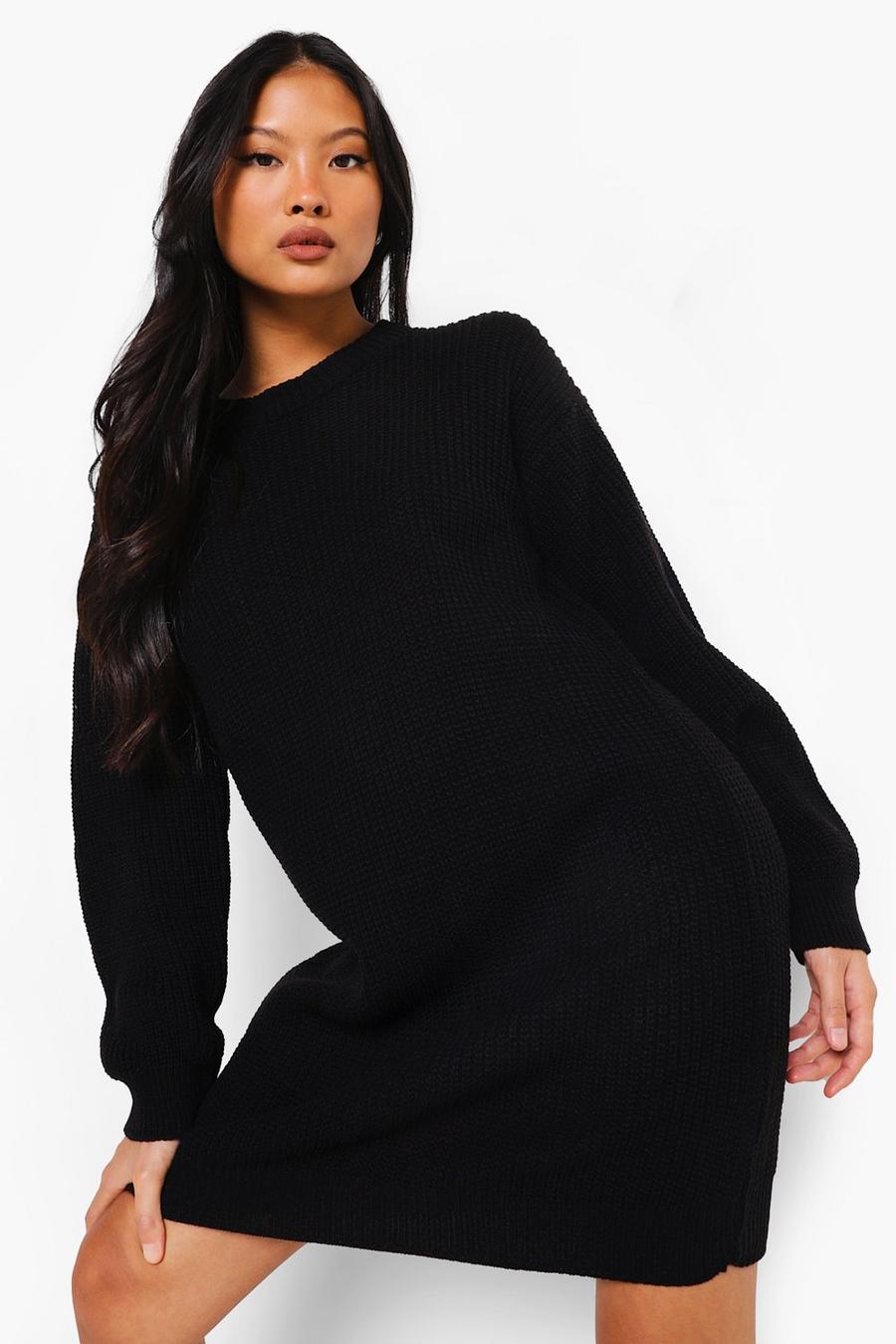 שחור שמלת סוודר עם צווארון עגול פטיט image number 1
