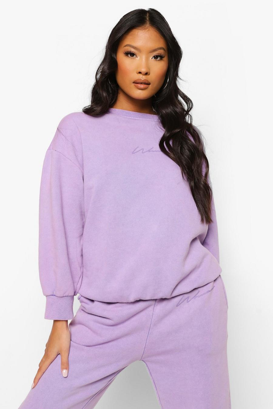 Lilac Petite Woman Print Acid Wash Sweater image number 1
