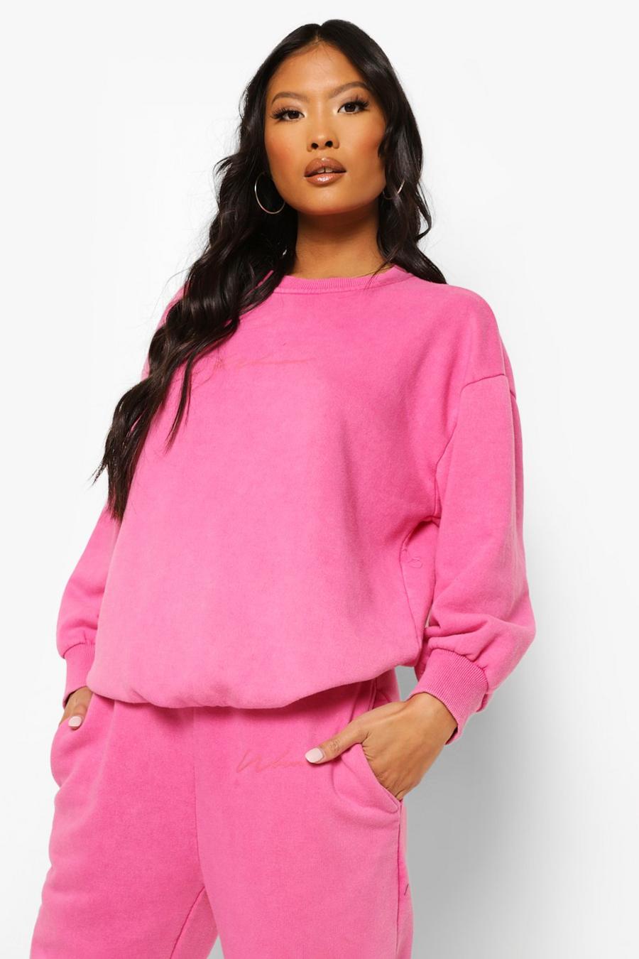 Bright pink Petite Woman Print Acid Wash Sweater image number 1