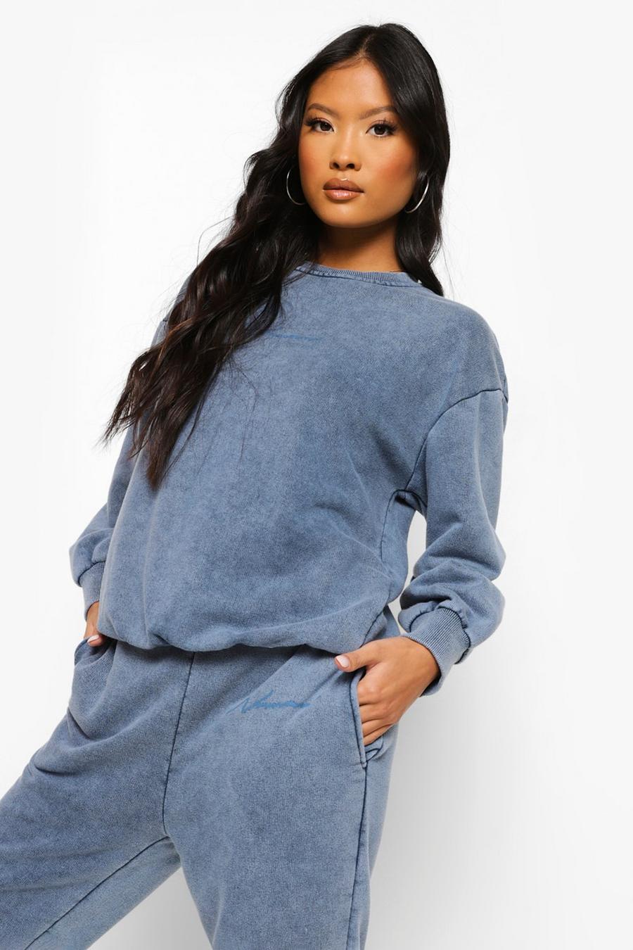 Cobalt Petite - Oversize sweatshirt med stentvättad effekt och slogan image number 1