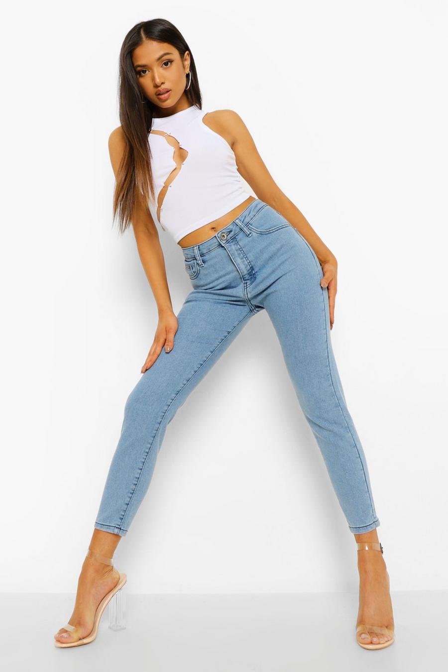 Petite Skinny Jeans mit hohem Bund, Verwaschenes blau
