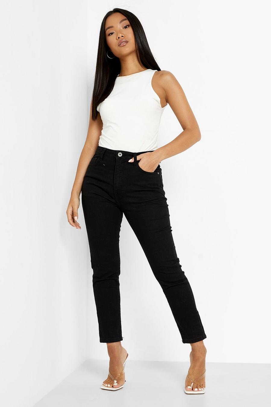 Petite Skinny Jeans mit hohem Bund, Schwarz noir