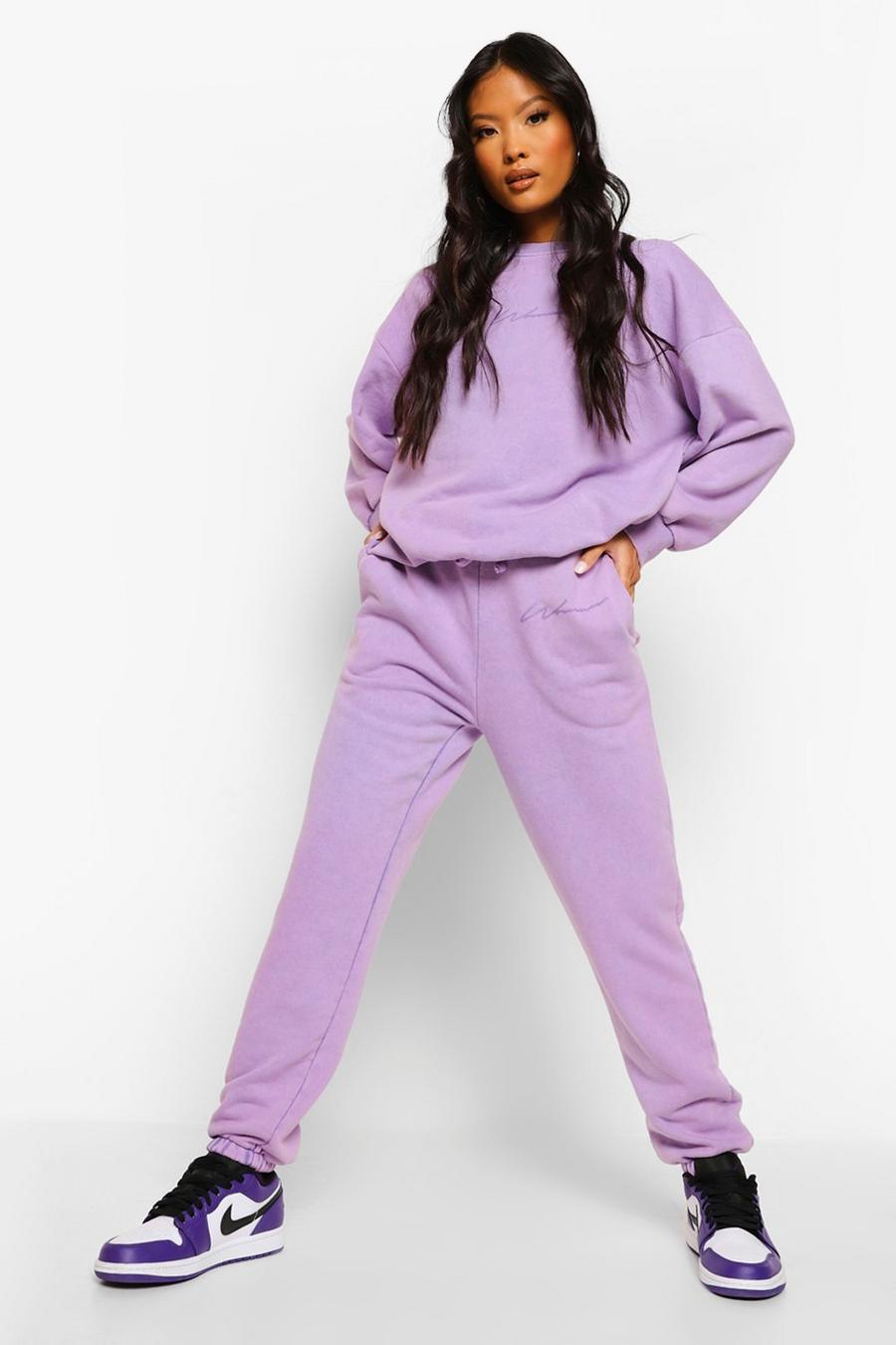 Lilac Petite - Oversize joggers med stentvättad effekt och slogan image number 1
