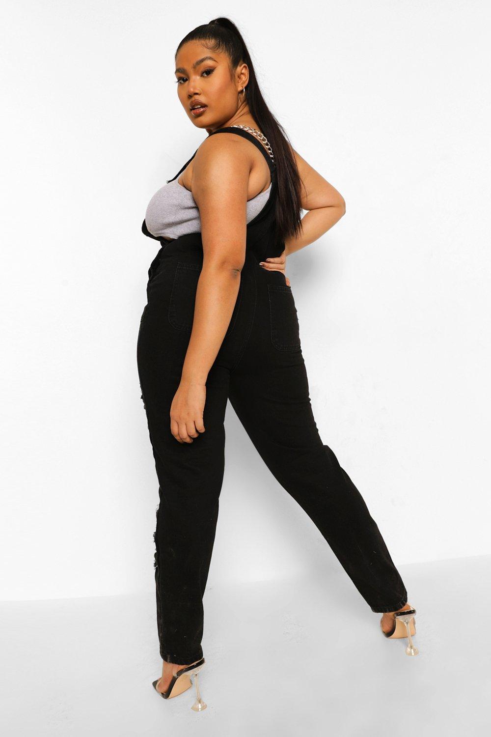 Plus size distressed denim on sale overalls