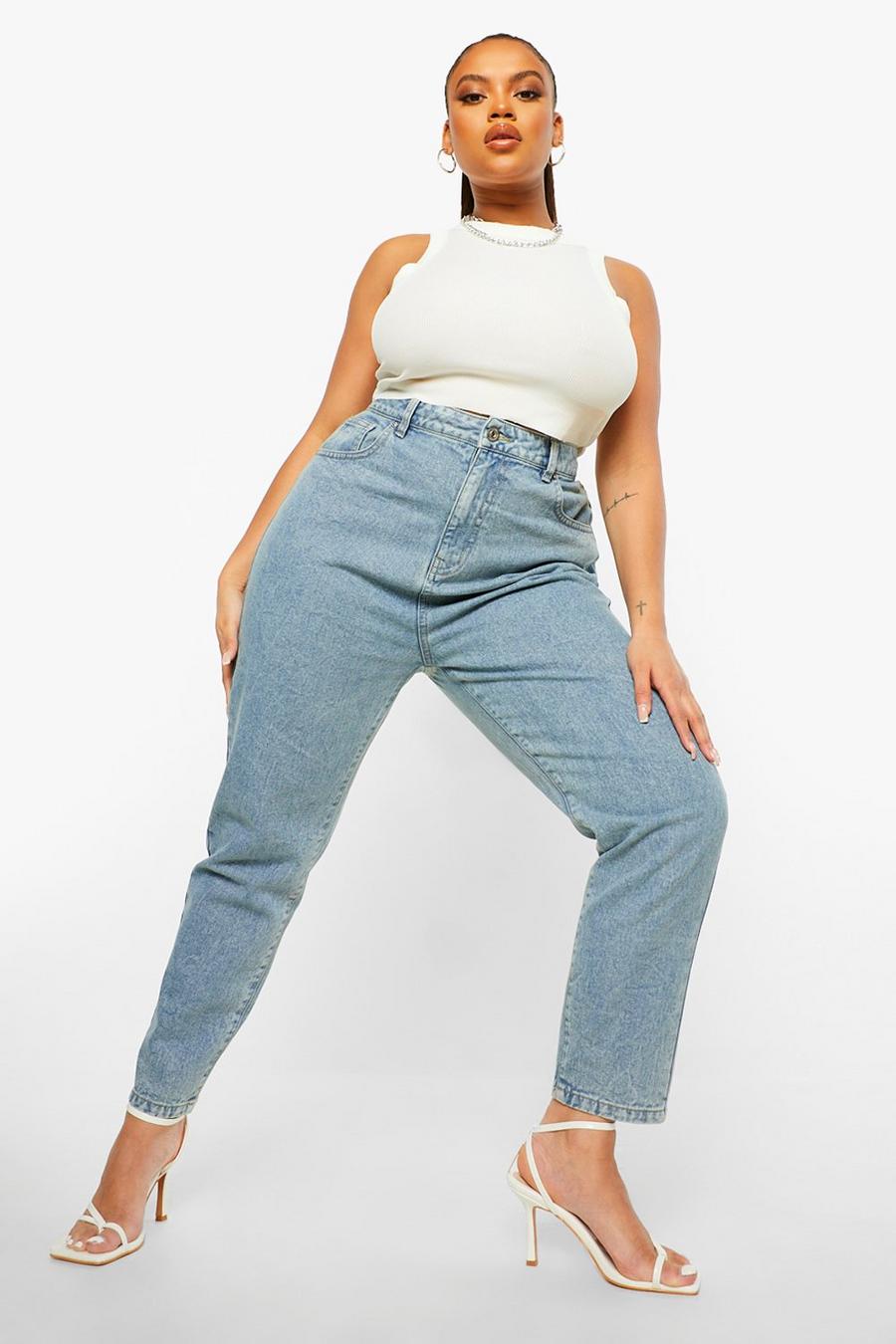 Light blue Plus High Rise Mom Jeans image number 1