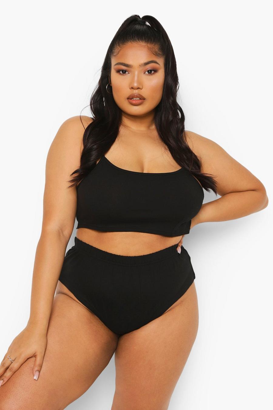 Black Plus Basic Jersey Crop And Knickers Set image number 1