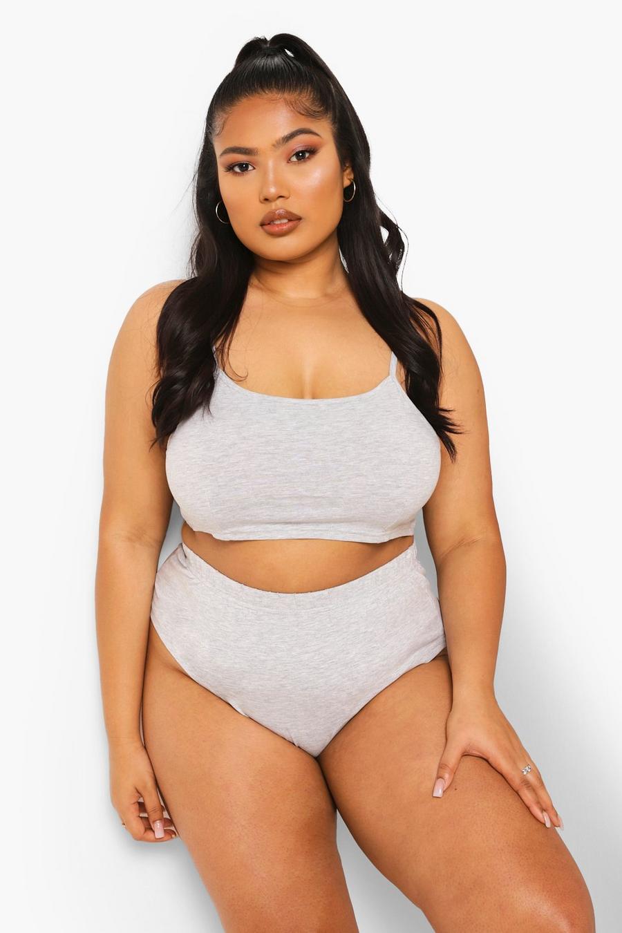 Grey Plus Basic Jersey Crop And Knickers Set image number 1