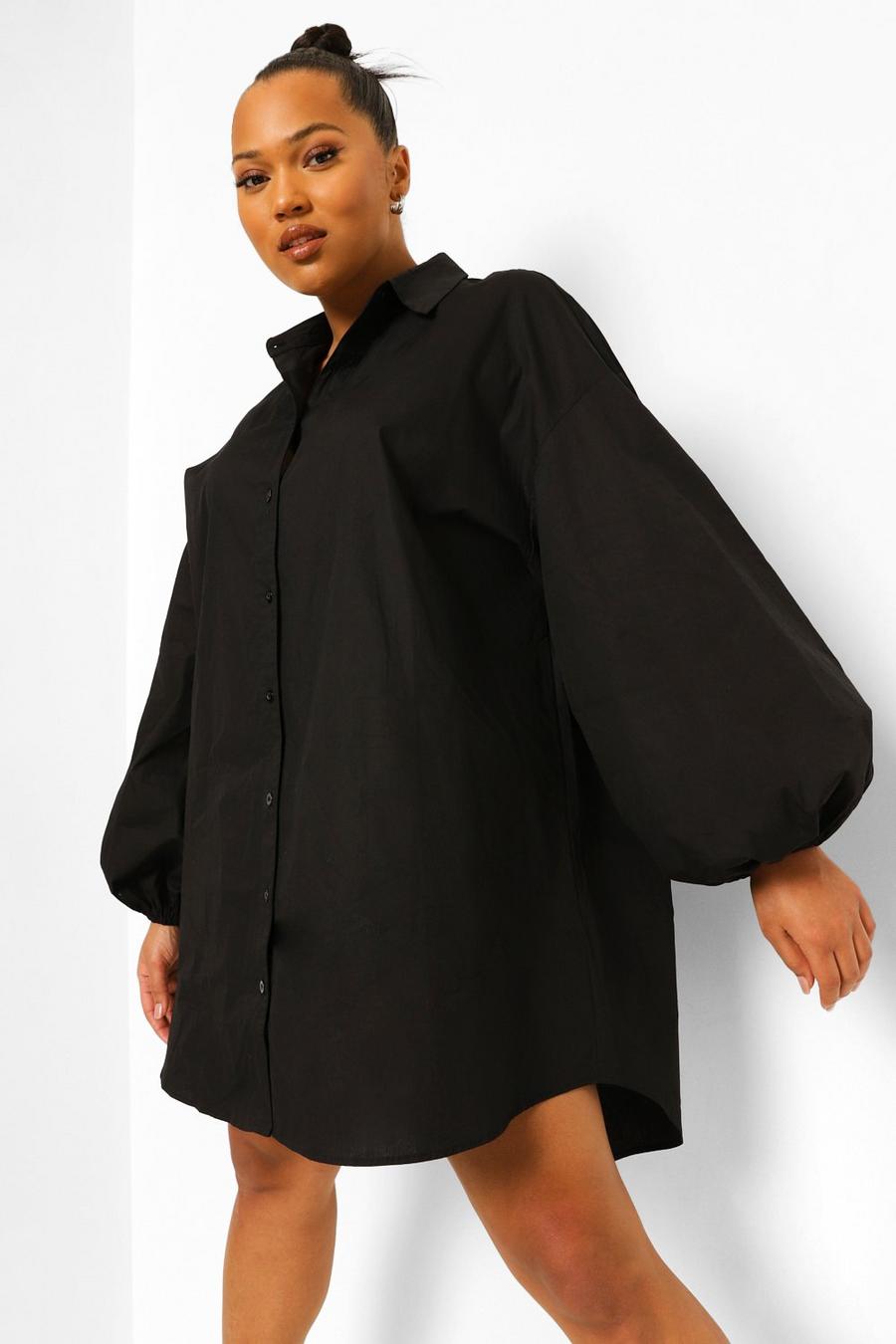 Vestido camisero Plus con mangas oversize, Negro nero image number 1