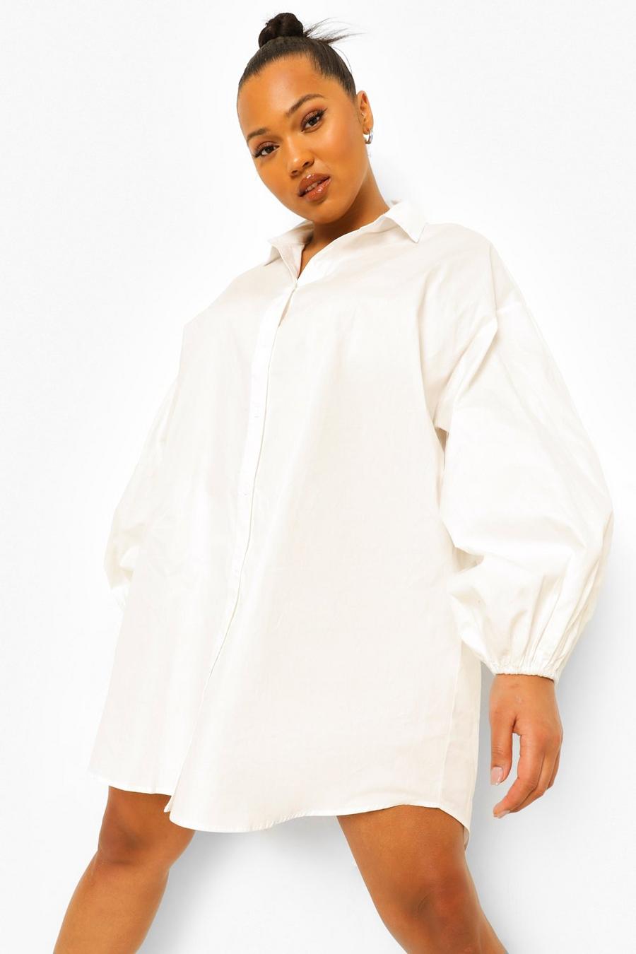 White Plus Skjortklänning med oversize ärmar image number 1