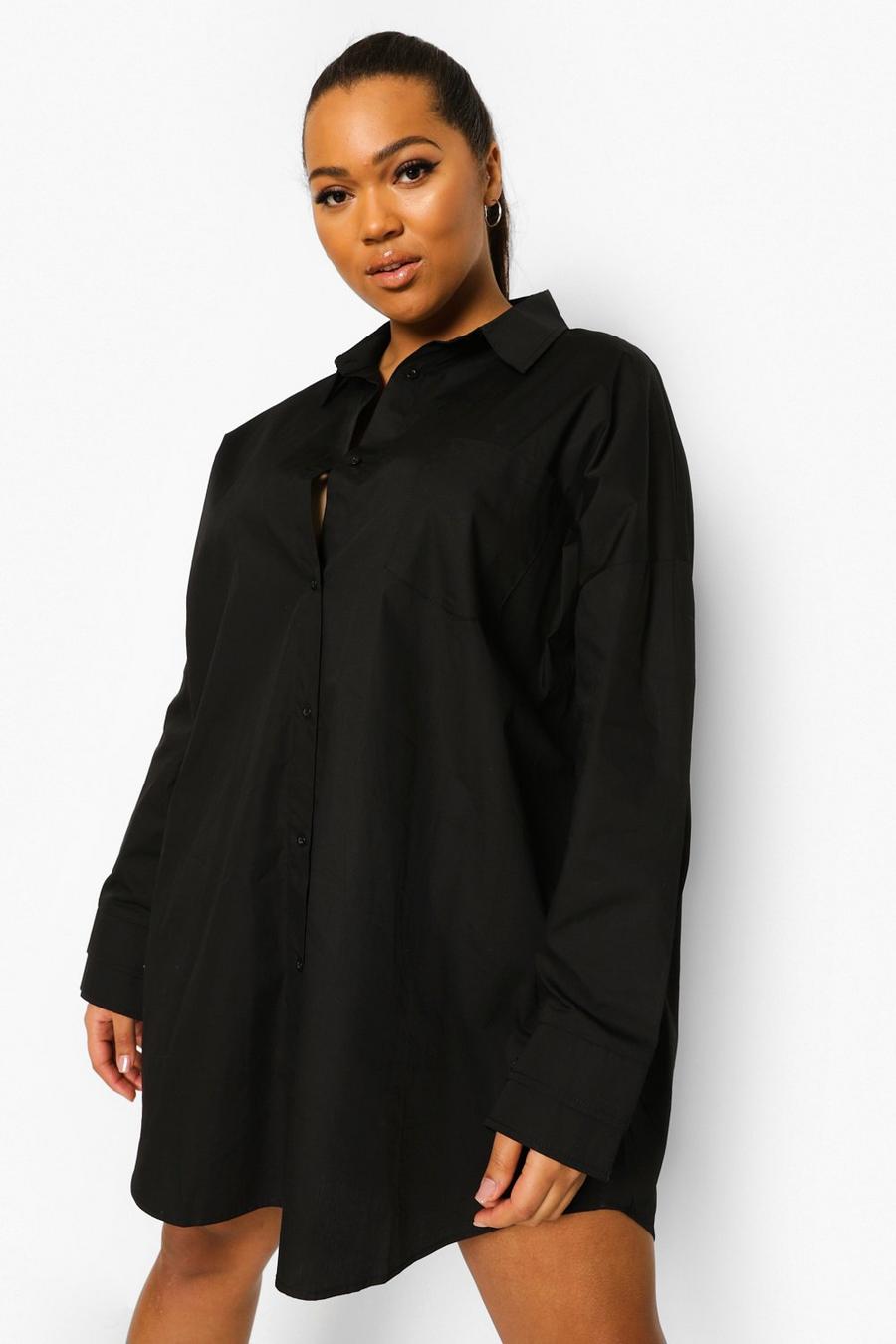 שחור שמלת חולצה אוברסייז ארוגה למידות גדולות  image number 1