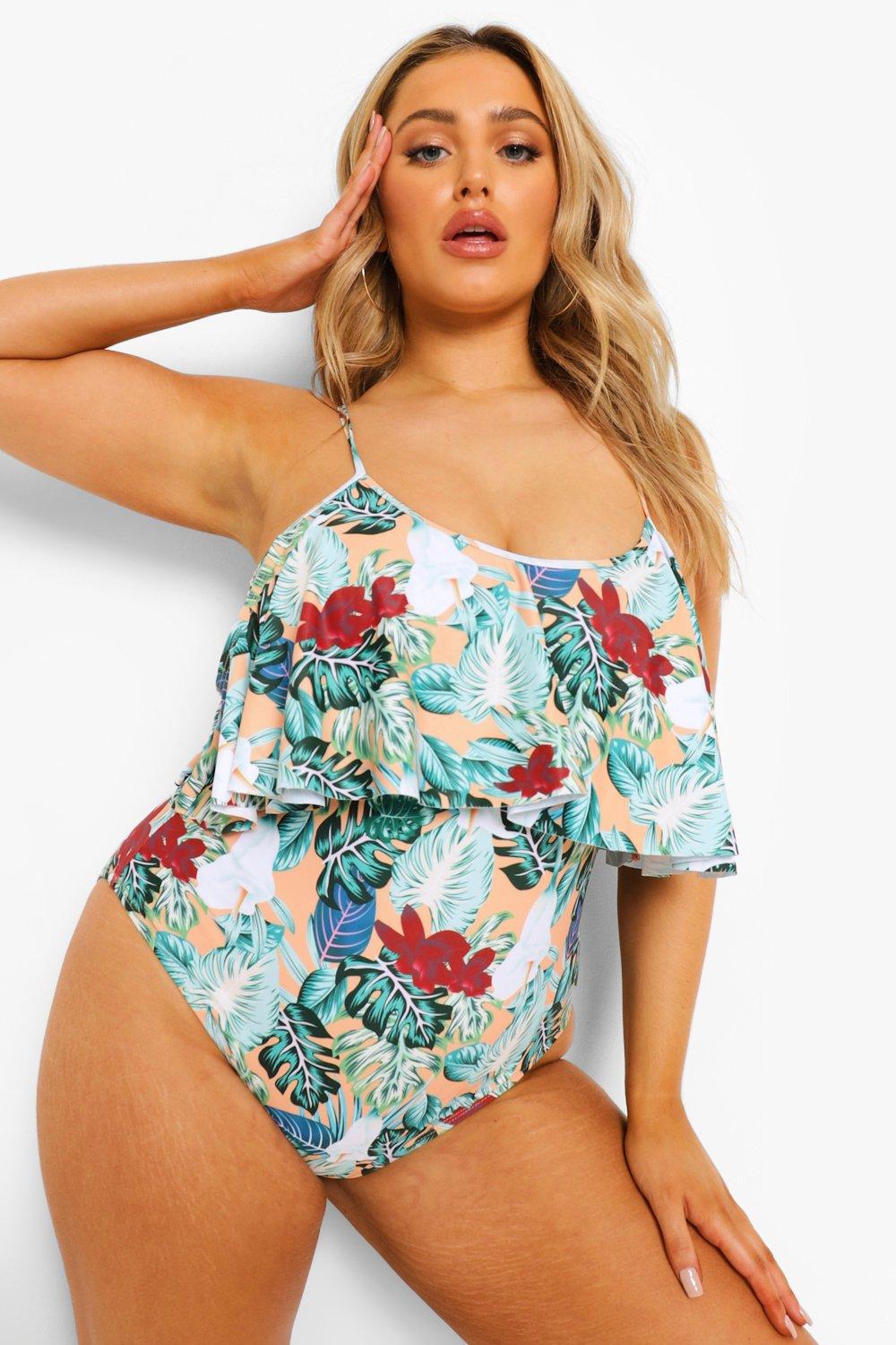 Plus Tropical Cold Shoulder Swimsuit boohoo