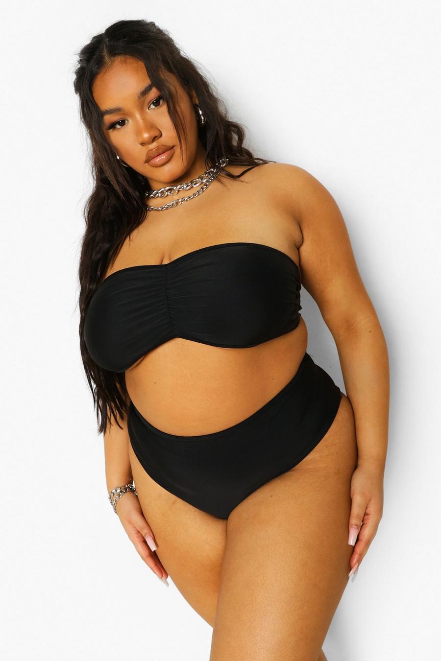 Black Plus - Bikini med bandeautopp och hög midja image number 1