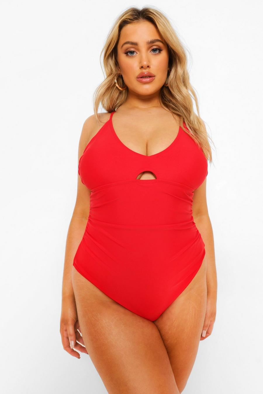 Red Plus Ruched Control Swimsuit image number 1