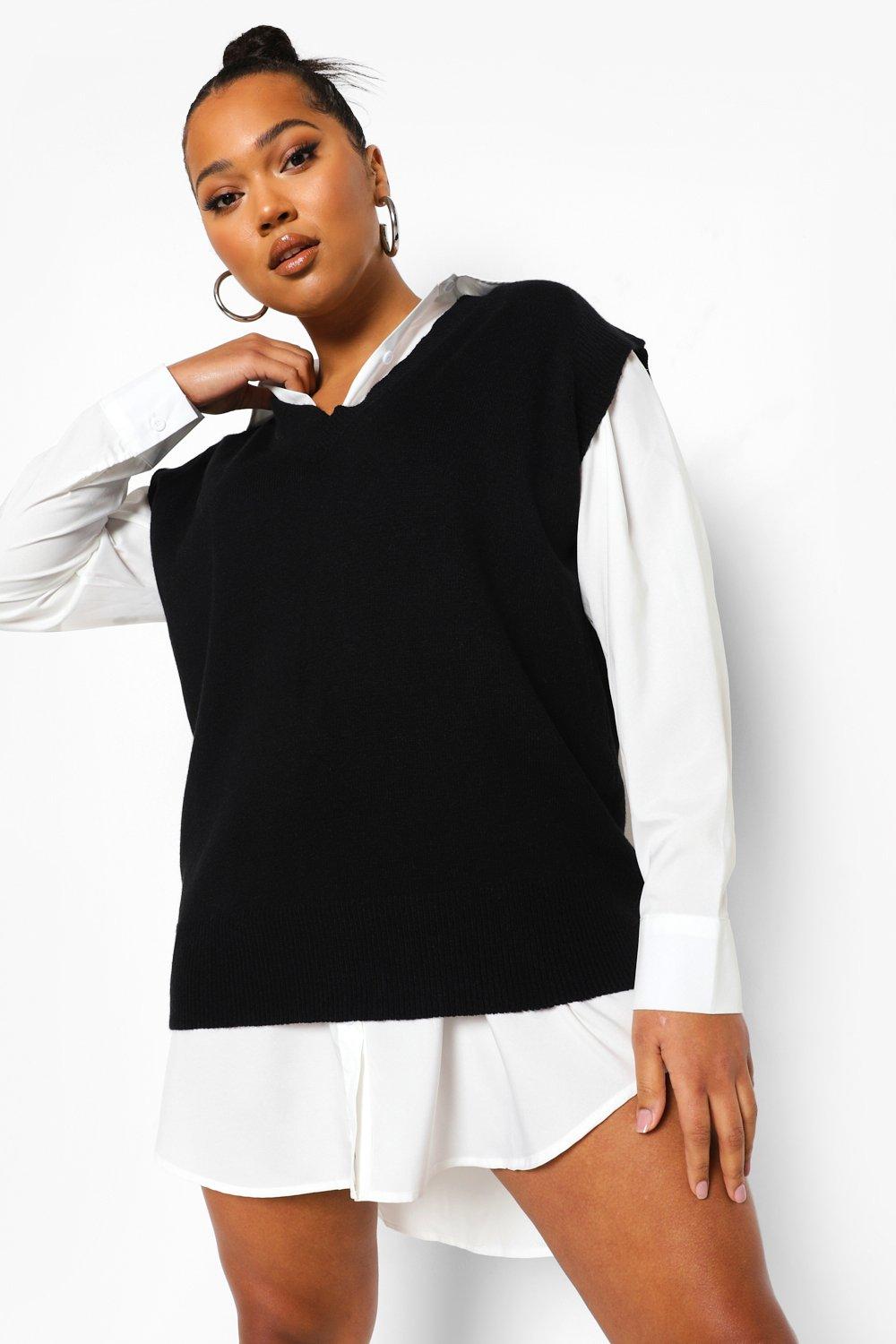 Plus 2 In 1 Oversized Jumper Shirt Dress