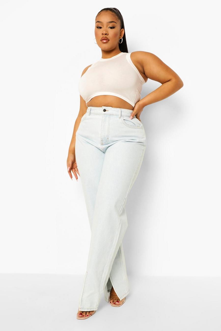 Ice blue Plus Seam Front Split Hem Relaxed Jeans image number 1