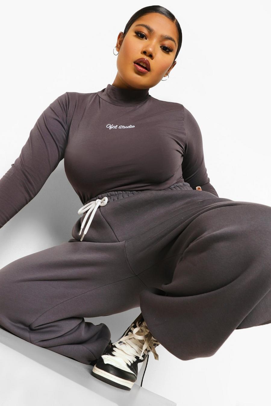 Charcoal Plus Ofcl Embroidered Bodysuit & Jogger Set image number 1