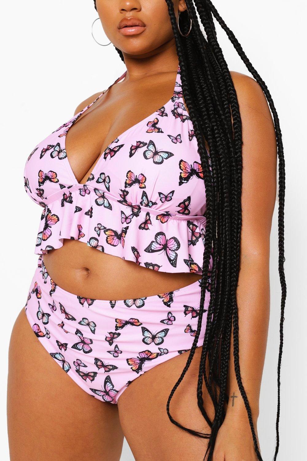 Plus Butterfly Ruffle Bikini Set boohoo UK