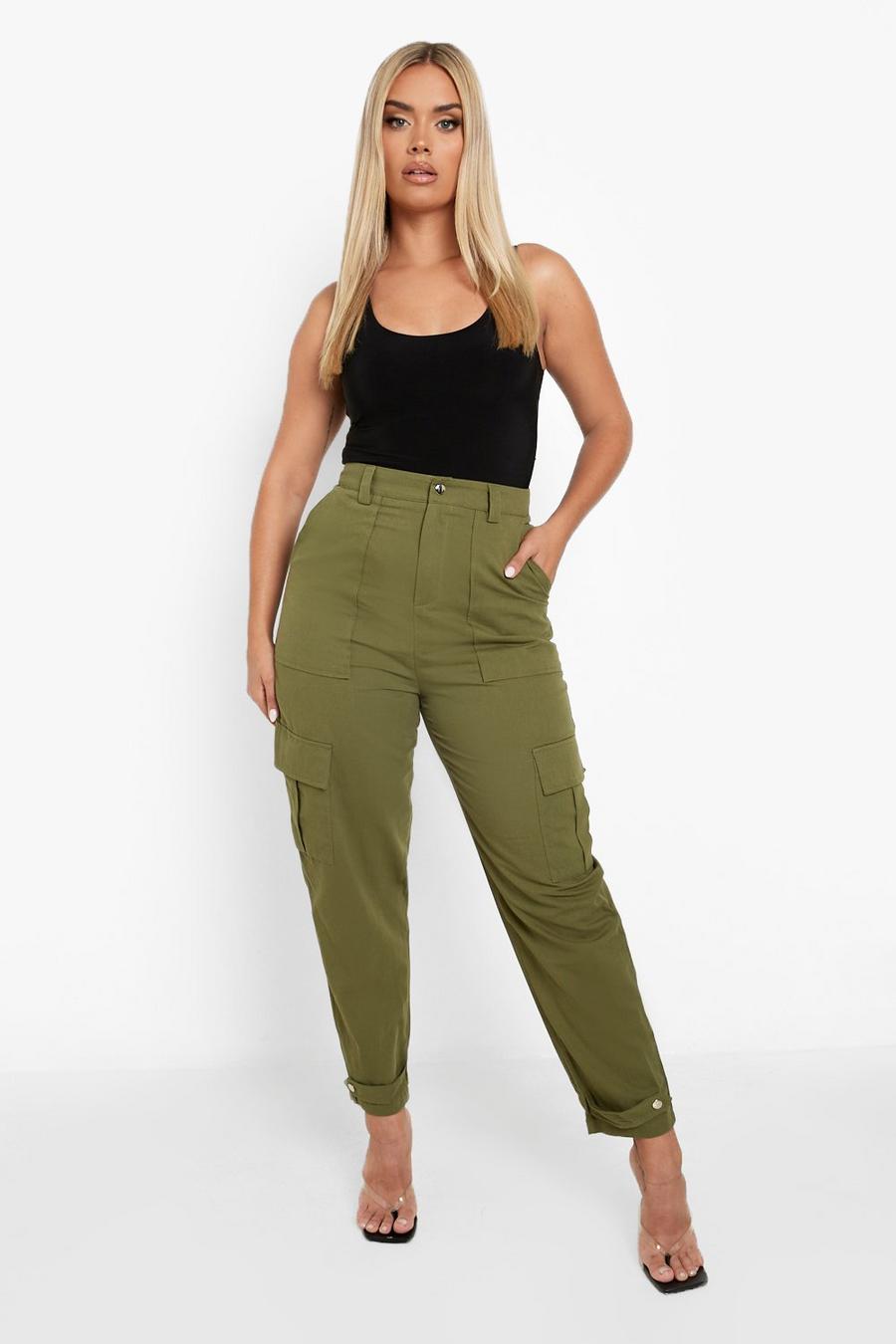 Khaki Plus Cargo Pocket Tapered Twill Trousers image number 1