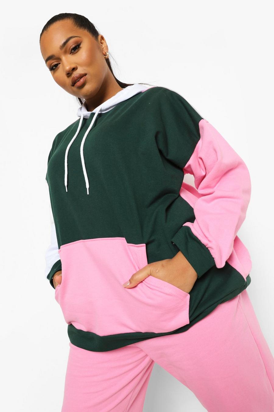 Bottle green Plus Colour Block Oversized Hoodie image number 1