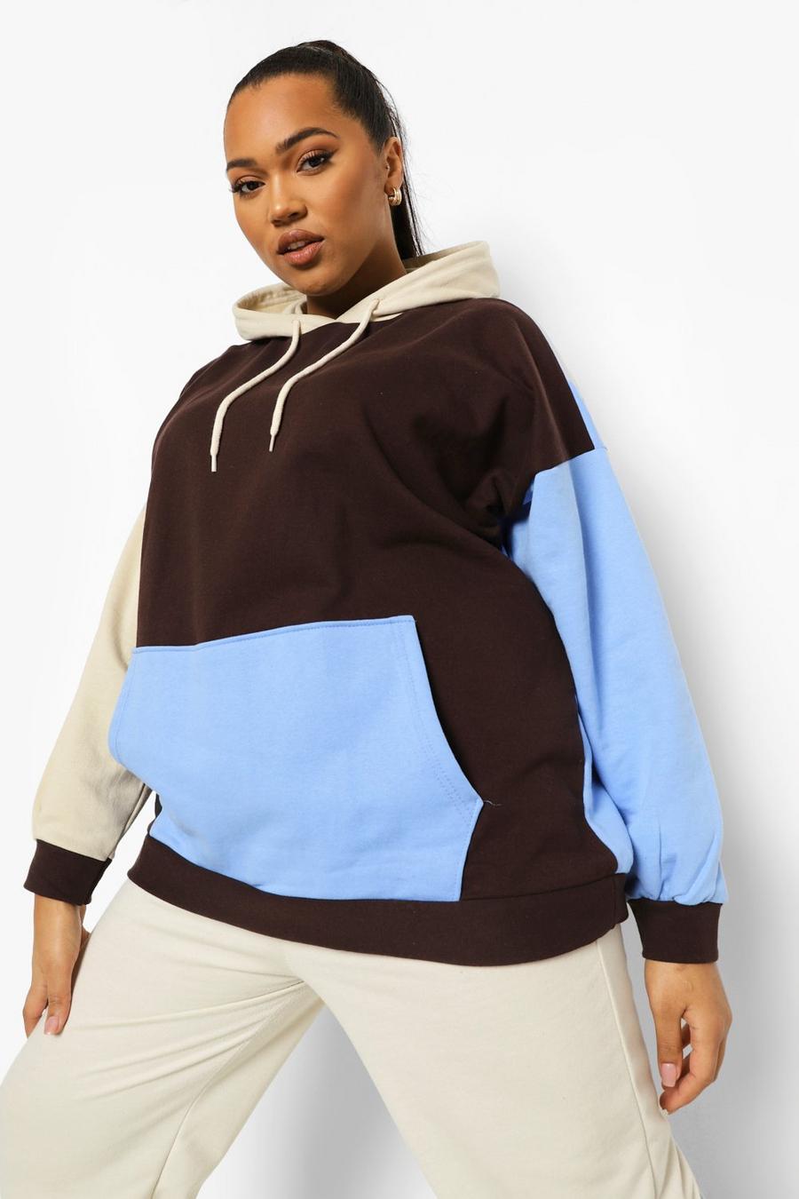 Chocolate Plus Oversized Colour Block Hoodie image number 1