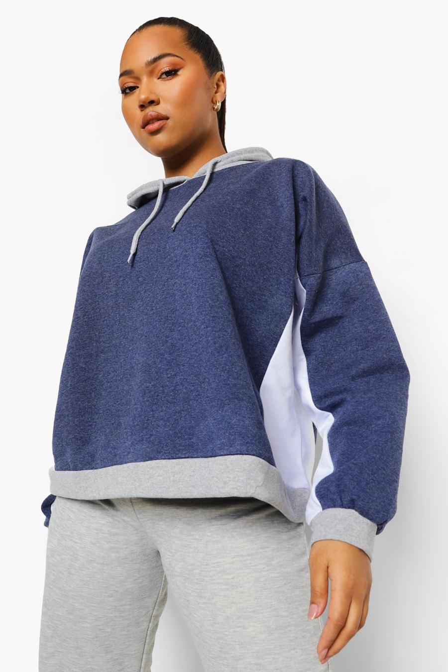 Navy Plus Oversized Colour Block Hoodie image number 1