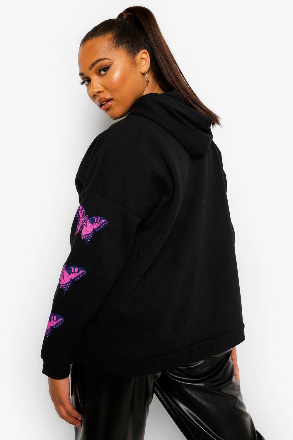 Plus Butterfly Arm Print Oversized Hoodie